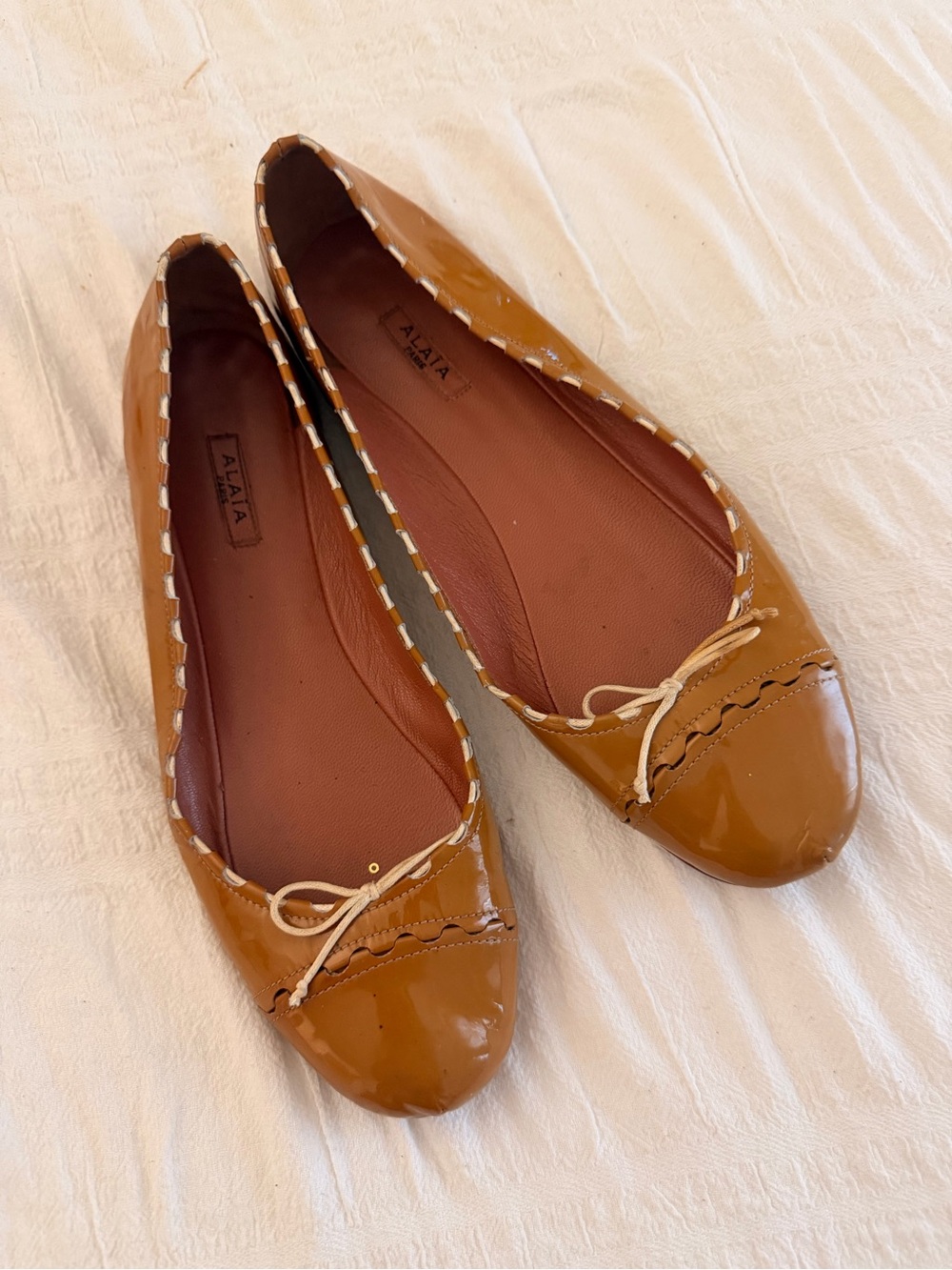 Alaïa Paris Patent Leather Bow Ballet Flats Cognac Size 37 - Picture 8 of 9